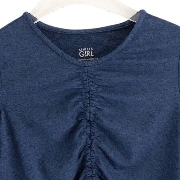 Athleta Girl Downtime Ruched Front Long Sleeve Top Heather Blue Medium - Picture 7 of 7